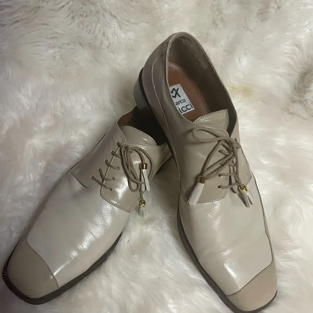 Marco Vicci leather beige and taupe men’s shoes lace with tassel accent SZ13M